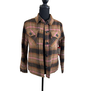 NWT Steve Madden BB Dakota Boxy Plaid Shacket Brown Pink Plaid Jacket XS
